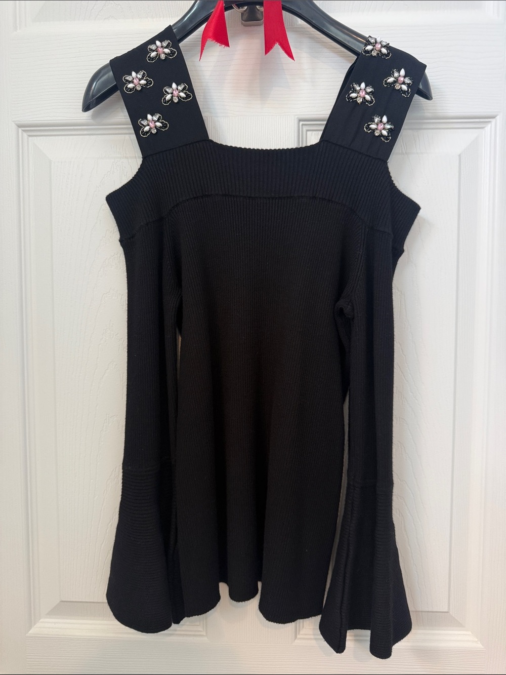INC International Concepts Black Embellished Off-the-Shoulder Sweater